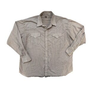 Vintage ELY Cattleman Western Shirt 2XL Brown Plaid Pearl Snap Cowboy Point